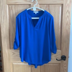 Soft bright blue tunic top with 3/4 sleeves